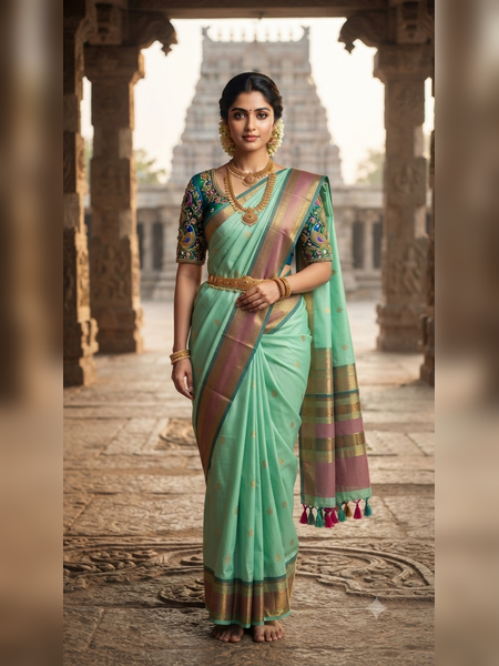 SBS13-Mint-green handloom banana silk saree