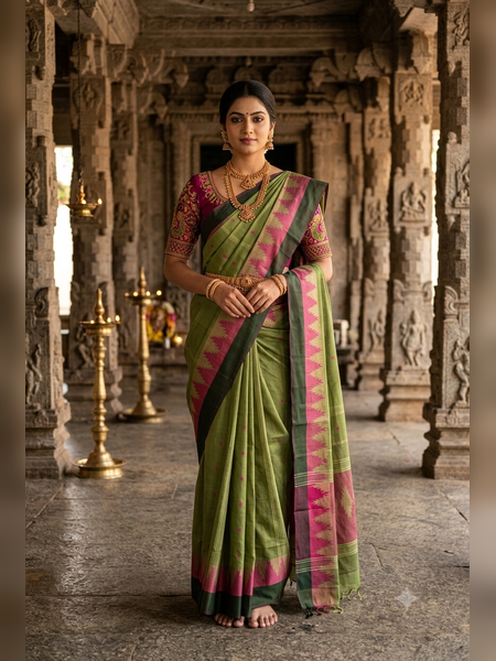 SS20-Sage green handloom cotton saree
