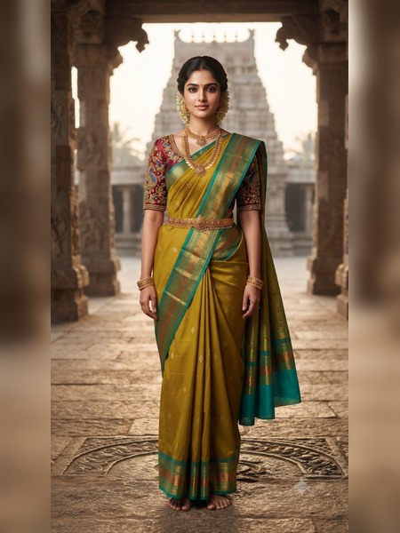 SBS10-Olive-green handloom banana silk saree