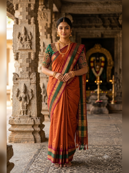 SS01-Vibrant orange-rust handloom cotton saree