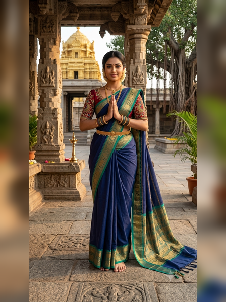SBS04-Navy blue handloom banana silk saree