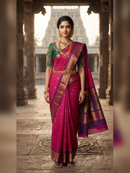 SBS11-Rich magenta-pink handloom banana silk saree