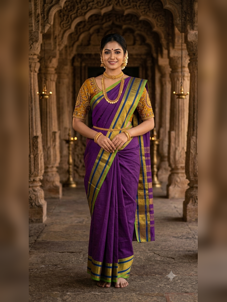 SS06-Vibrant purple handloom cotton saree