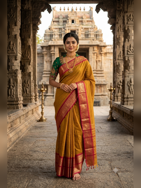 SBS01-Mustard-gold handloom banana silk saree