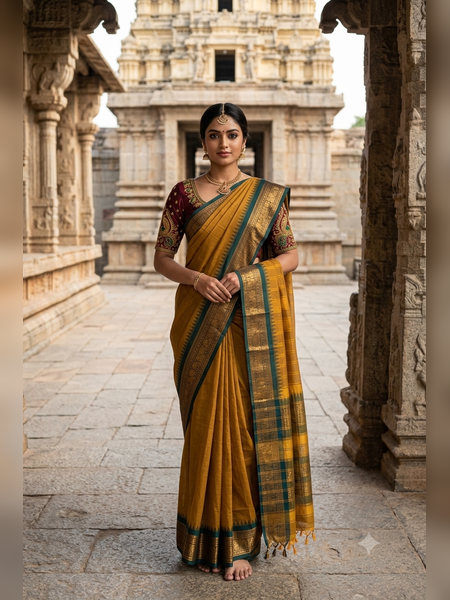 SBS03-Mustard-gold handloom banana silk saree