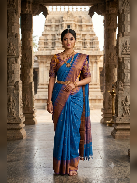 SS19-Royal blue handloom cotton saree