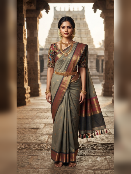 SBS14-Muted grey handloom banana silk saree