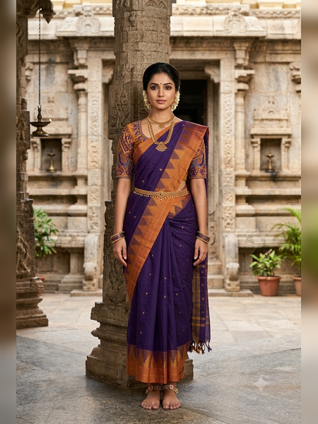 SS16-Deep purple handloom cotton saree