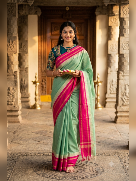 SS10-Elegant sea green handloom cotton saree