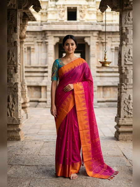 SS22-Magenta-pink handloom cotton saree