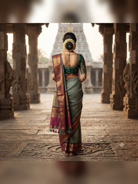 SBS17-Muted grey-green handloom banana silk saree