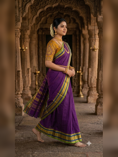 SS06-Vibrant purple handloom cotton saree