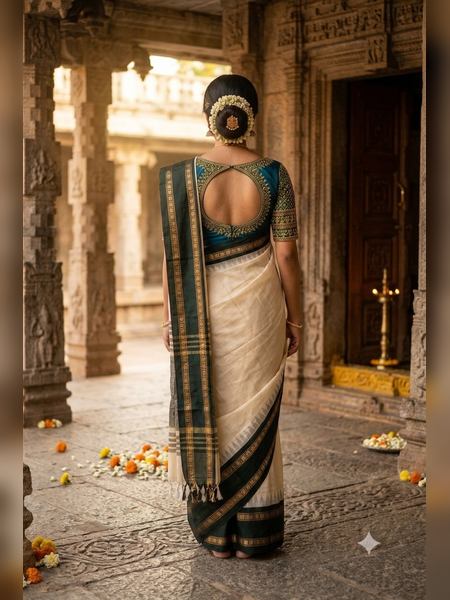 SS11- Traditional off-white handloom cotton saree