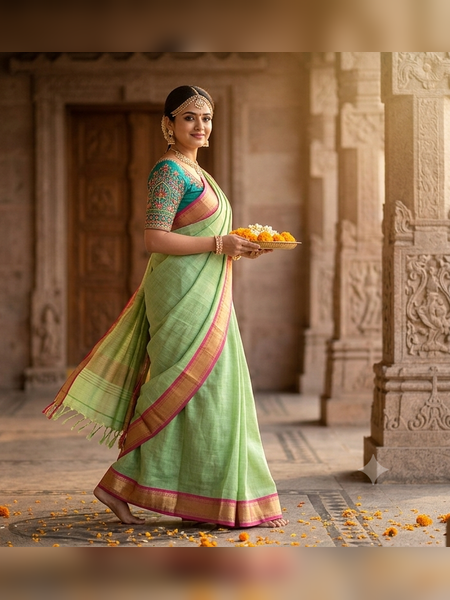 SS10-Elegant sea green handloom cotton saree