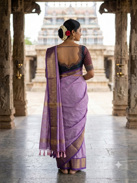 SBS20-Serene lavender handloom banana silk saree