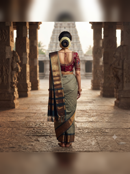SBS07-elegant grey handloom banana silk saree