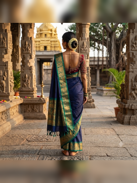 SBS04-Navy blue handloom banana silk saree