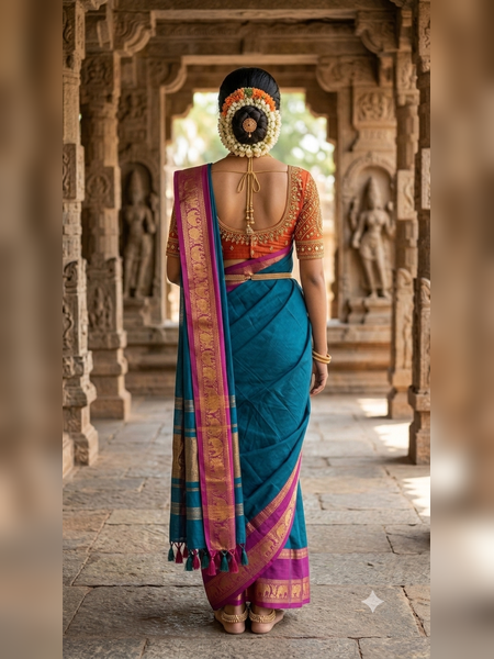 SS03-Deep teal-blue handloom cotton saree