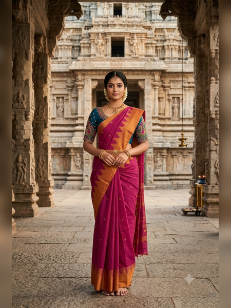 SS25-Deep magenta handloom cotton saree