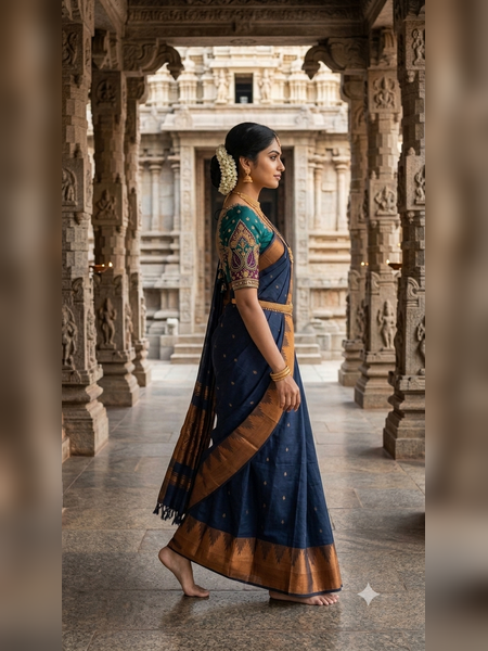 SS23-Deep navy blue handloom cotton saree