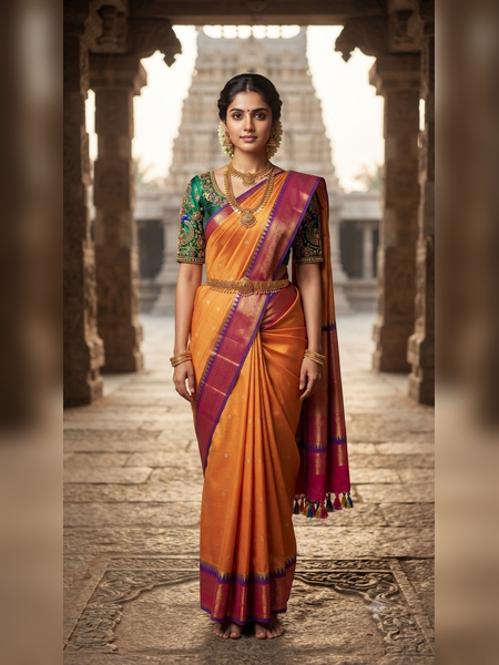 SBS16-Golden-orange handloom banana silk saree