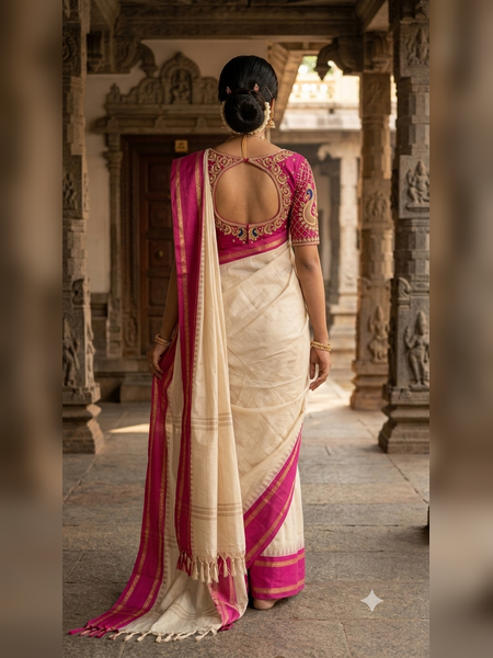 SS08-Elegant off-white handloom cotton saree