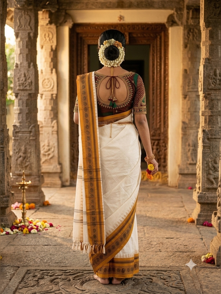 SS09-Traditional off-white handloom cotton saree