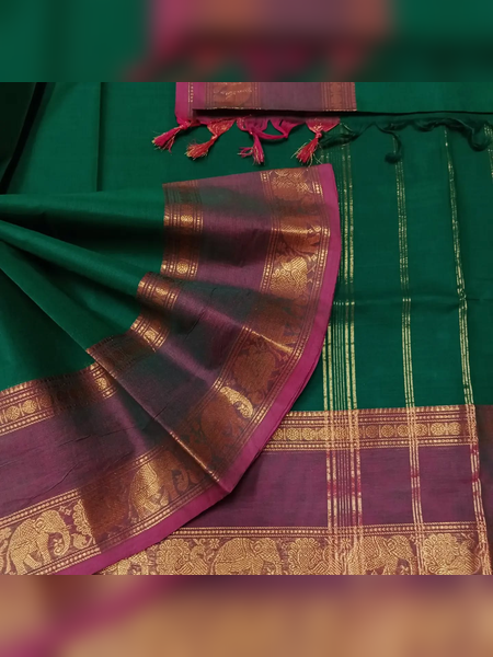 SS07-Traditional deep green handloom cotton saree