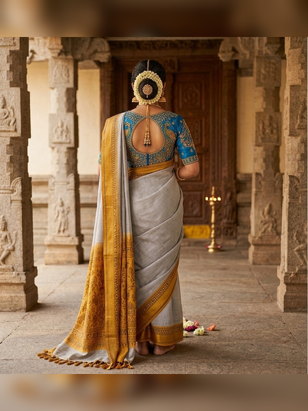 SS12-Light olive-grey handloom cotton saree