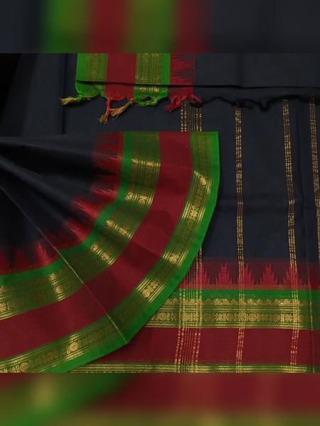 SS02-Traditional deep blue handloom cotton saree