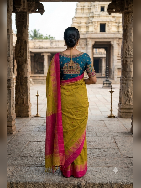 SS24-Olive-gold handloom cotton saree