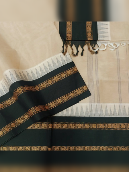 SS11- Traditional off-white handloom cotton saree