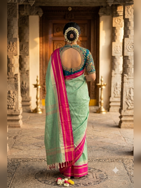SS10-Elegant sea green handloom cotton saree