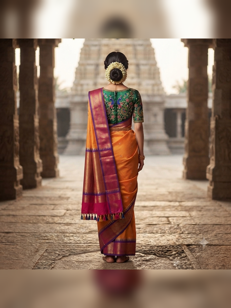 SBS16-Golden-orange handloom banana silk saree