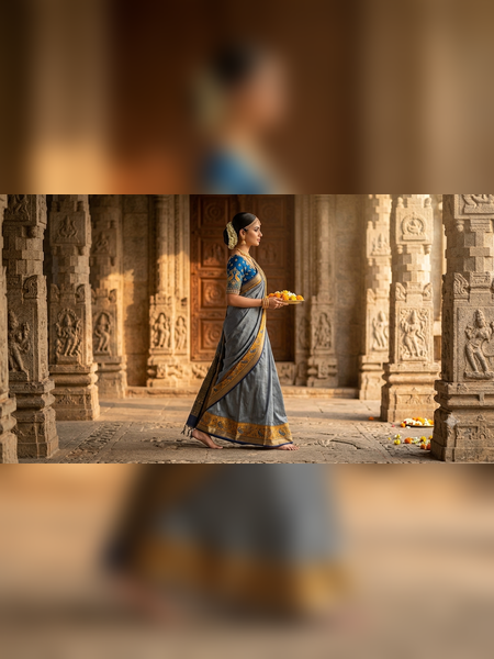 SS12-Light olive-grey handloom cotton saree