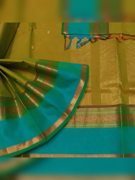 SBS10-Olive-green handloom banana silk saree