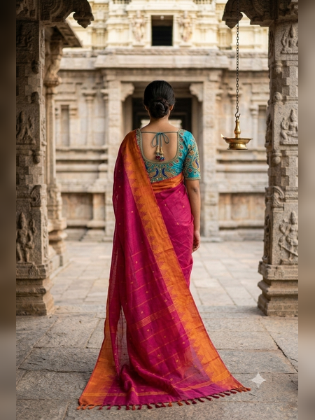 SS22-Magenta-pink handloom cotton saree