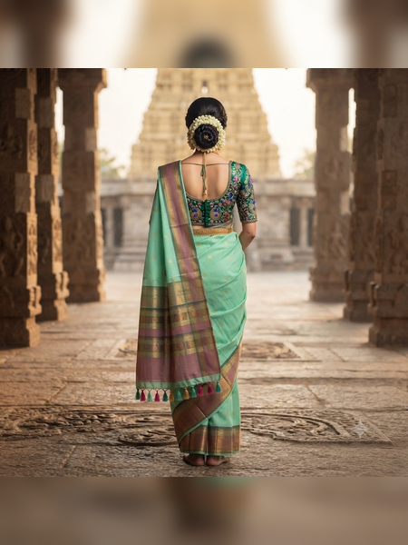 SBS13-Mint-green handloom banana silk saree