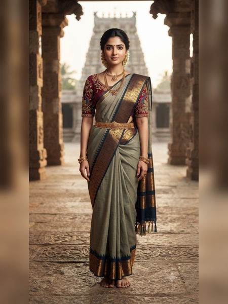 SBS07-elegant grey handloom banana silk saree