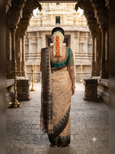 SS17-Elegant light beige handloom cotton saree