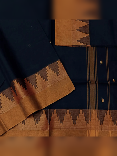 SS23-Deep navy blue handloom cotton saree