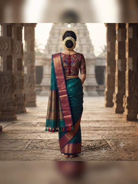 SBS18-Teal-green handloom banana silk saree