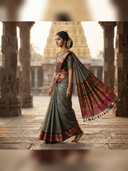 SBS17-Muted grey-green handloom banana silk saree