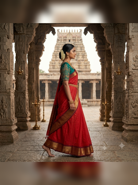 SBS02-Crimson-red handloom banana silk saree