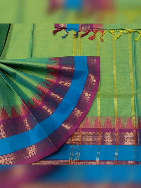 SS04-Parrot green handloom cotton saree