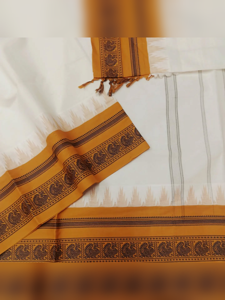 SS09-Traditional off-white handloom cotton saree
