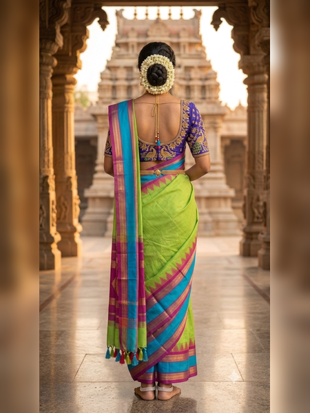 SS04-Parrot green handloom cotton saree