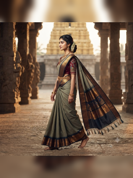 SBS07-elegant grey handloom banana silk saree