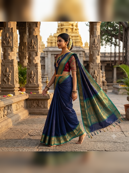 SBS04-Navy blue handloom banana silk saree