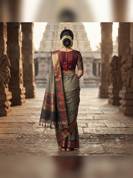 SBS14-Muted grey handloom banana silk saree